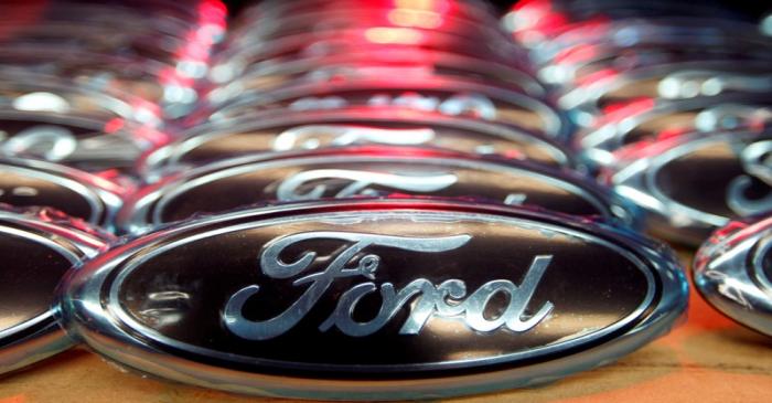 FILE PHOTO: Ford logos are seen at the assembly line of the Ford car factory of Saarlouis,