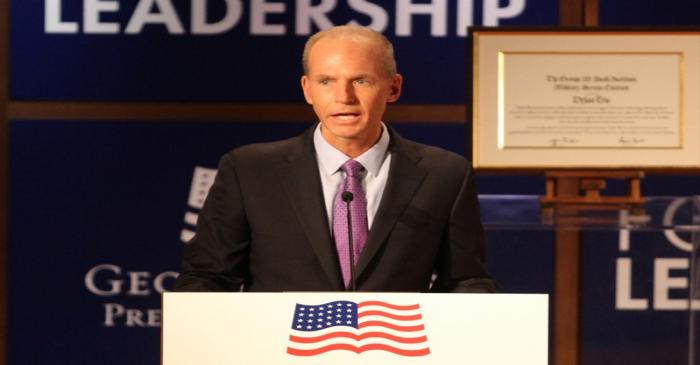 Dennis Muilenburg CEO of the Boeing Company speaks at the George W. Bush Presidential Center's