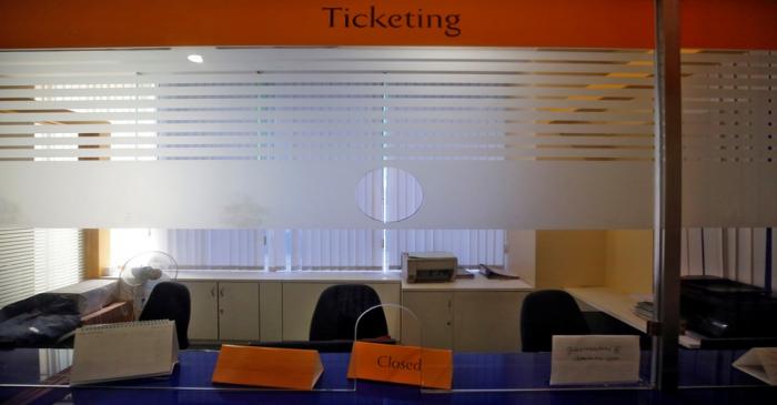 An empty Jet Airways ticketing counter is seen inside its headquarters in Mumbai