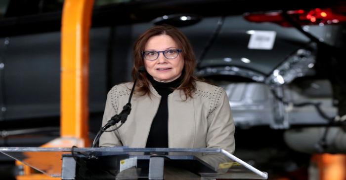 FILE PHOTO: General Motors Chief Executive Officer Mary Barra announces a major investment