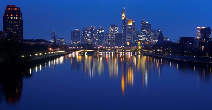 FILE PHOTO: The skyline of banking district is photographed in Frankfurt