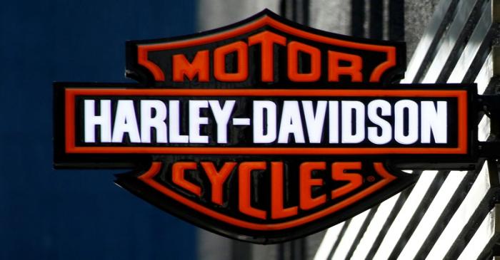 FILE PHOTO: American motorcycle manufacturer Harley-Davidson's signboard is pictured at its