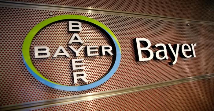 FILE PHOTO: Logo of Bayer AG is pictured at the annual results news conference of the German