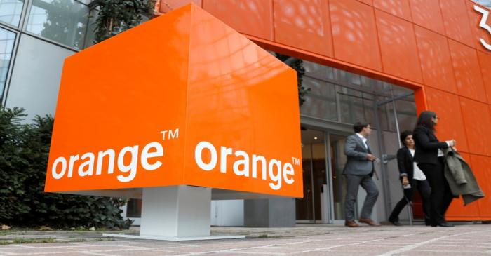 FILE PHOTO: The logo of French telecoms group Orange is seen at the entrance of the 