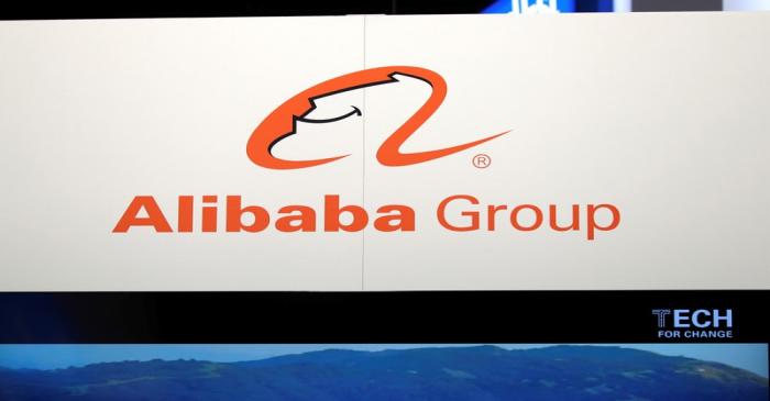 Logo of Alibaba group is seen at VivaTech fair in Paris