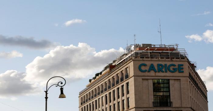 FILE PHOTO: The logo of Carige bank is seen in Rome