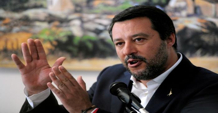 FILE PHOTO: Italian Interior Minister Matteo Salvini gestures during a news conference after