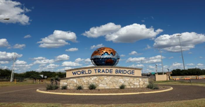 The entrance of the World Trade Bridge is seen in Laredo, Texas