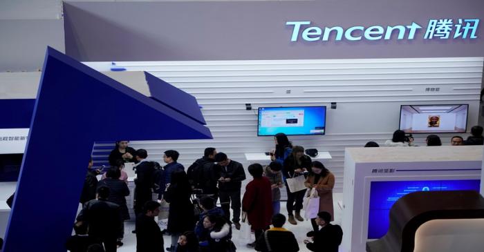 FILE PHOTO: A Tencent sign is seen during the fourth World Internet Conference in Wuzhen