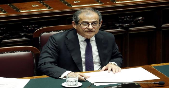 Italian Economy Minister Giovanni Tria is seen in parliament as he speaks over the looming EU