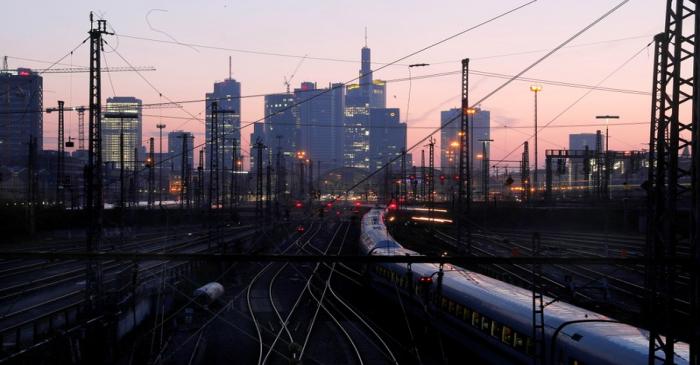 FILE PHOTO: Trains of German railway Deutsche Bahn arrive at the main train station in