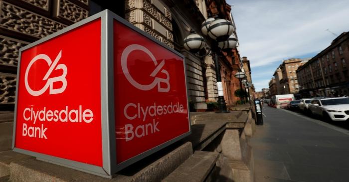 The Clydesdale Bank logo is seen in St Vincent Place Glasgow, Scotland