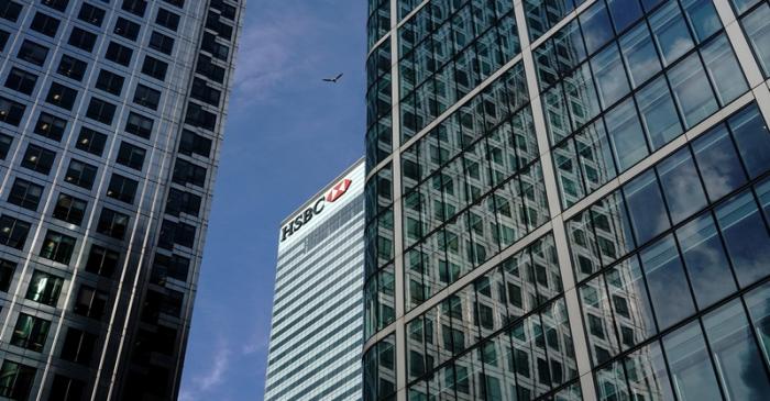 FILE PHOTO: The HSBC bank is seen in the financial district of Canary Wharf