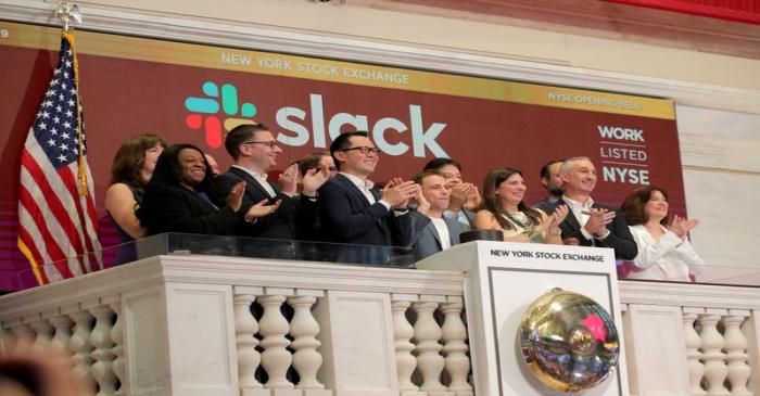Slack Technologies Inc. CEO Butterfield rings opening bell at New York Stock Exchange (NYSE)
