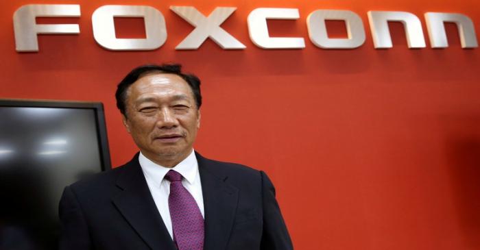 FILE PHOTO - Terry Gou, founder and chairman of Foxconn reacts during an interview with Reuters