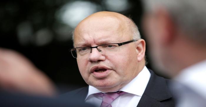 Germany's Economy Minister Peter Altmaier speaks to the media in Beijing