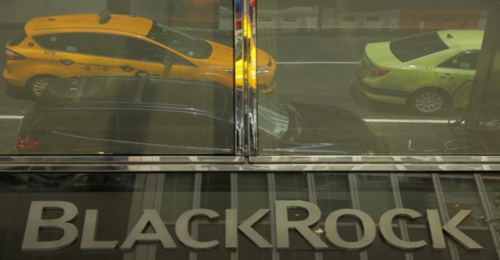 FILE PHOTO: A sign for BlackRock Inc hangs above its building in New York