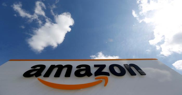 FILE PHOTO: The logo of Amazon is seen at the company logistics centre in Boves
