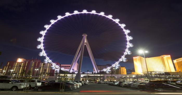 The 550 foot-tall (167.6 m) High Roller observation wheel, the tallest in the world, in seen in