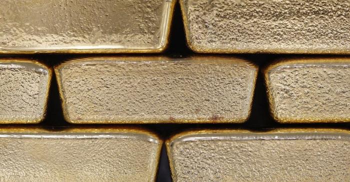 Gold bars are pictured at the Austrian Gold and Silver Separating Plant 'Oegussa' in Vienna