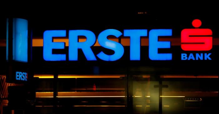 The logo of Erste Group Bank is seen outside of one of its branch offices in Vienna