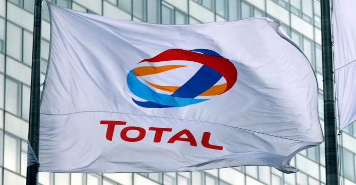 FILE PHOTO: The logo of French oil giant Total is seen at La Defense business and financial