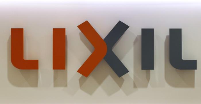 Logo of Lixil Group Corp at the company headquarters in Tokyo
