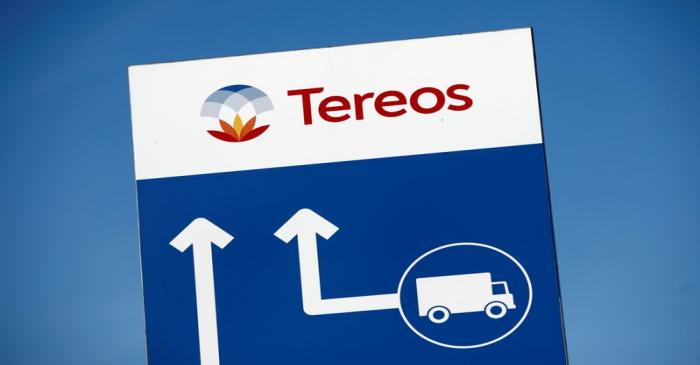 FILE PHOTO: The Tereos logo is displayed at a sugar beet processing plant in
