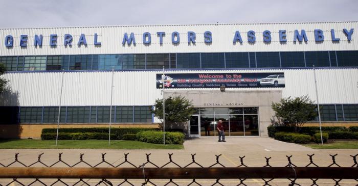 General view of the front entrance at the General Motors Assembly Plant in Arlington, Texas