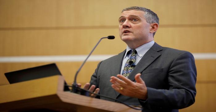 FILE PHOTO: St. Louis Federal Reserve Bank President James Bullard speaks at a public lecture