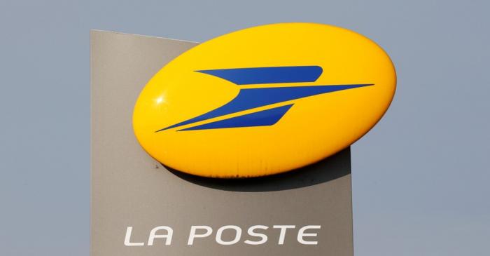The logo of French group La Poste is pictured in Toulouse