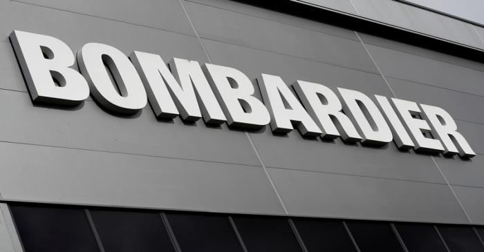 FILE PHOTO: Bombardier's logo is seen on the building of the company's service centre at Biggin