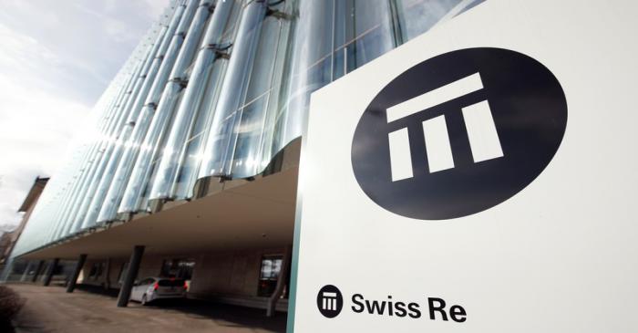 The logo of insurance company Swiss Re is seen in front of its headquarters in Zurich