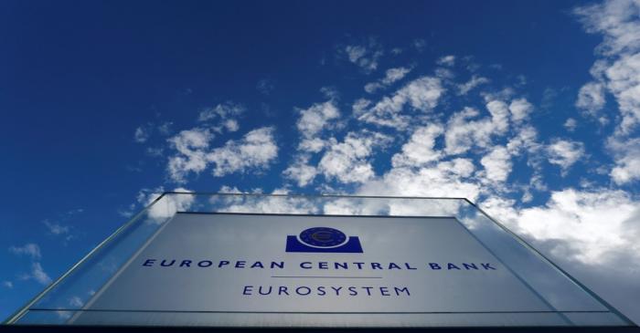 Sign of the European central Bank (ECB) is seen ahead of the news conference on the outcome of