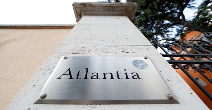 A logo of the Atlantia Group is seen outside their headquarters in Rome