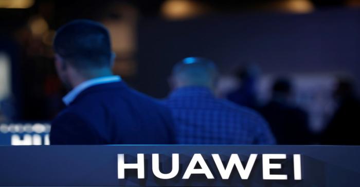 The Huawei logo is pictured on the company's stand during the 'Electronics Show - International