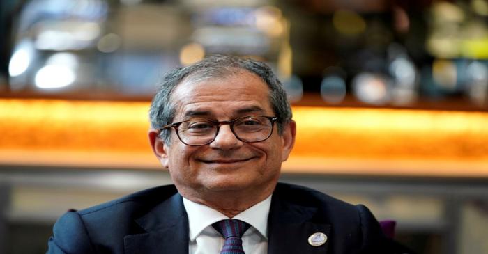 FILE PHOTO: Italy's Economy and Finance Minister Giovanni Tria speaks to reporters