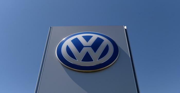 The logo of Volkswagen is seen in front of its construction's plant, in Bratislava
