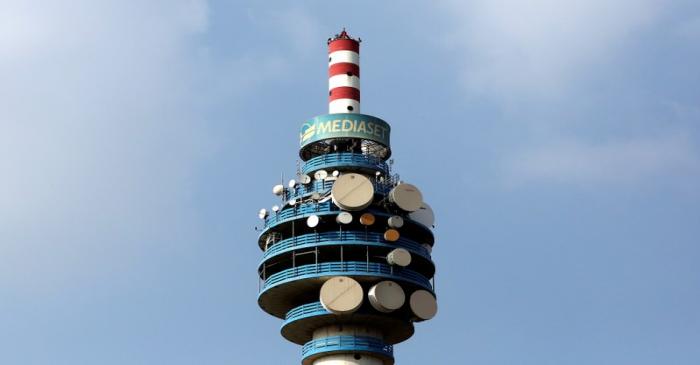 The Mediaset tower is seen in Cologno Monzese neighbourhood Milan