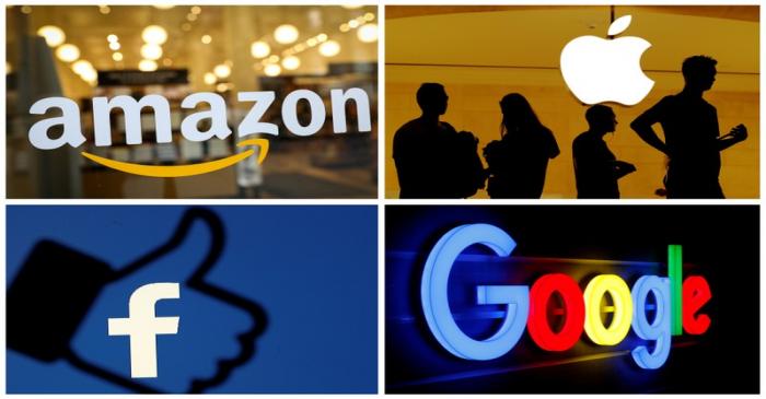 The logos of Amazon Apple Facebook and Google