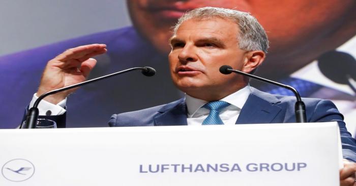 FILE PHOTO: Carsten Spohr, CEO of German airline Lufthansa AG speaks at the company's annual