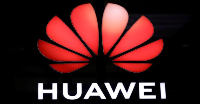 FILE PHOTO: A Huawei signage is pictured at their booth at Interpol World in Singapore