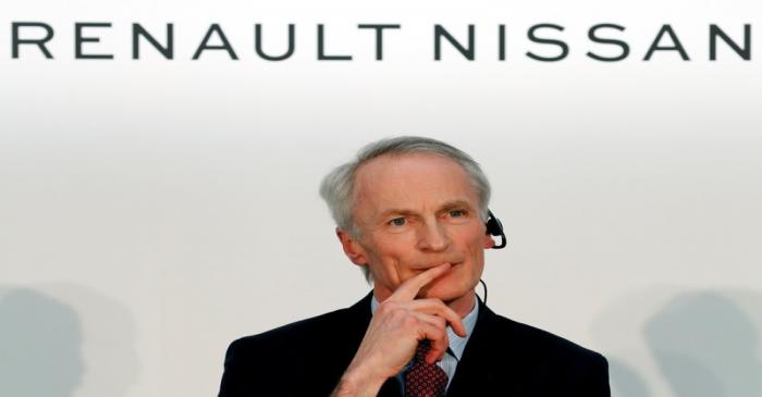 Renault, Nissan and Mitsubishi chiefs hold a news conference in Yokohama