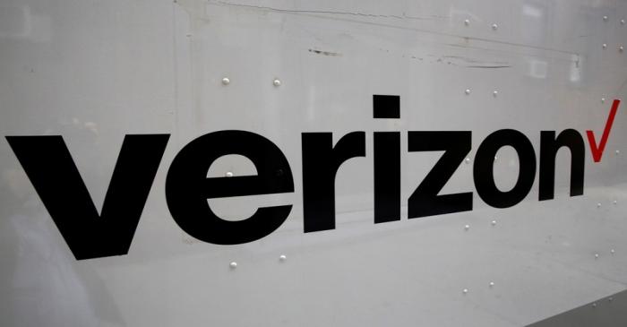 The Verizon logo is seen on the side of a truck in New York