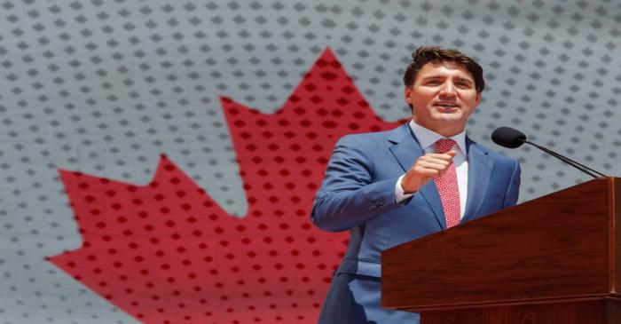 FILE PHOTO: Prime Minister Justin Trudeau speaks during Canada Day festivities on Parliament