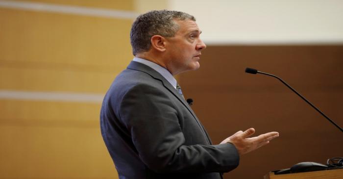 FILE PHOTO: St. Louis Federal Reserve Bank President James Bullard speaks at a public lecture
