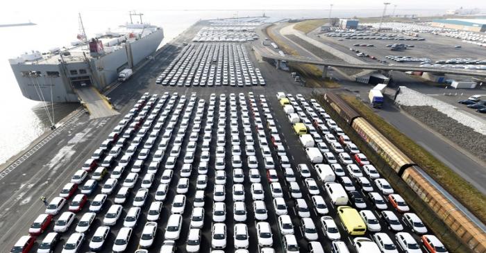 FILE PHOTO: Volkswagen export cars are seen in the port of Emden