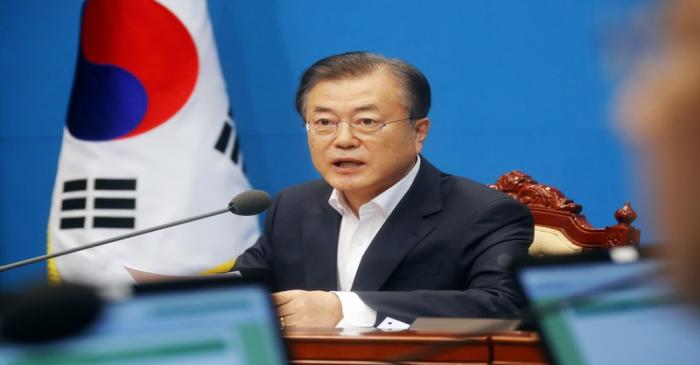 South Korean President Moon Jae-in speaks during an irregular cabinet meeting at the