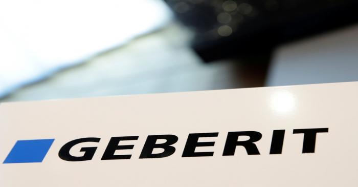 Logo of Swiss sanitary products company Geberit is seen at a news conference to present the