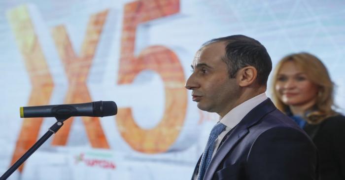 FILE PHOTO: Chief Executive Officer of X5 Retail Group Shekhterman speaks during a ceremony at